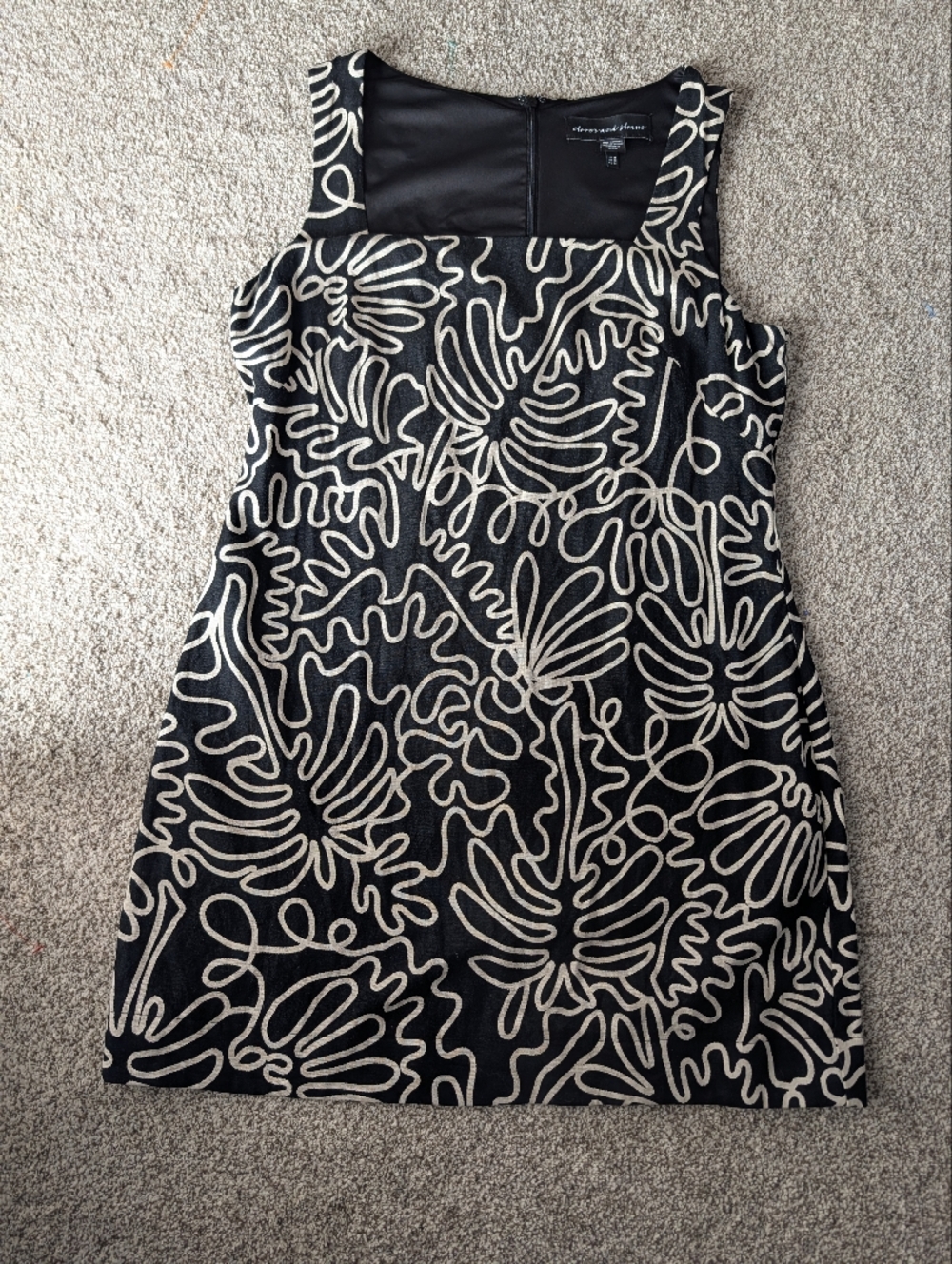 Black Cream Abstract Botanical Linen Blend Shift Dress